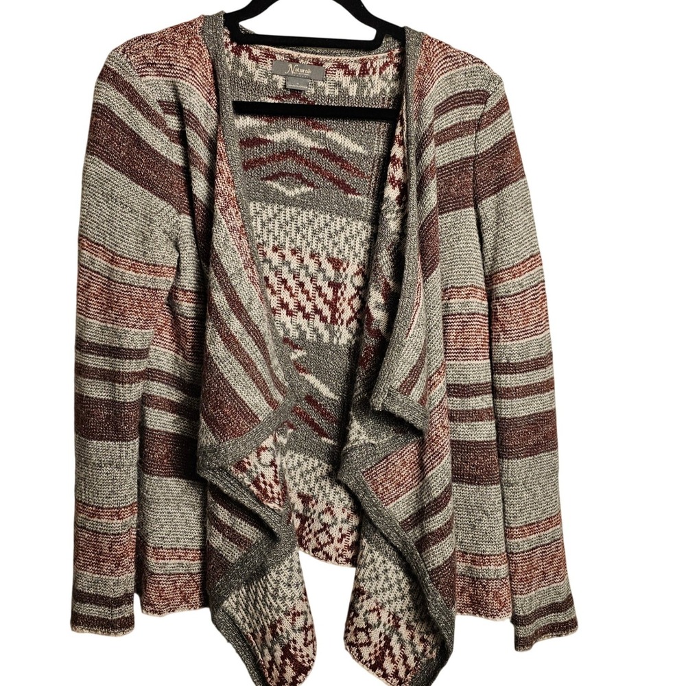 Natural Reflections Striped Open Front Waterfall Cardigan Sweater Womens Size S